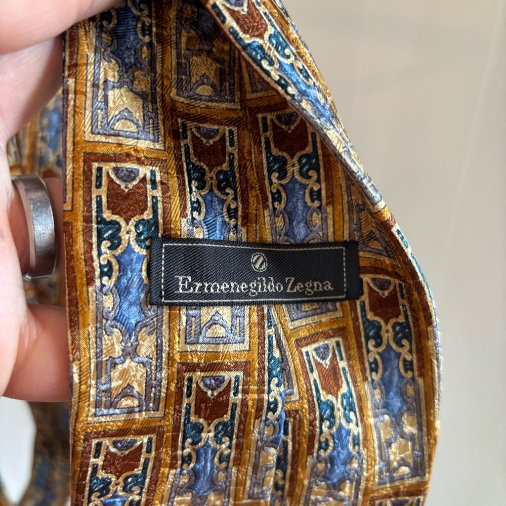 Ermenegildo Zegna Bronze Architecture Window Luxury Silk Tie 59” Long 4” Wide - Picture 4 of 8